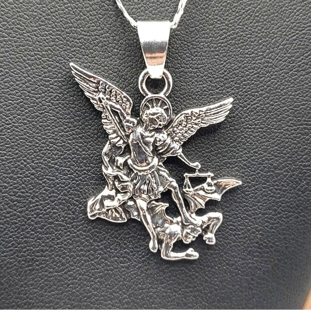 925 Sterling Silver Necklace Archangel Michael Figaro Valentines Birthday Gift